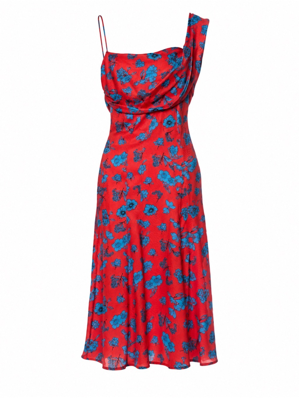 Versace Collection Silk Red & Blue FLoral Midi Dress Size 38 IT 2 US